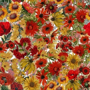 18" Red End of Summer Sunflowers fabric