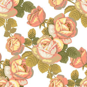 Vintage roses in coral and olive