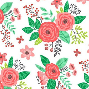 Vintage Antique Floral Flowers Christmas Red on White