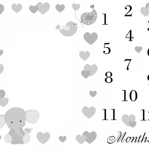 Gray Elephant Neutral Baby Milestone Monthly Blanket