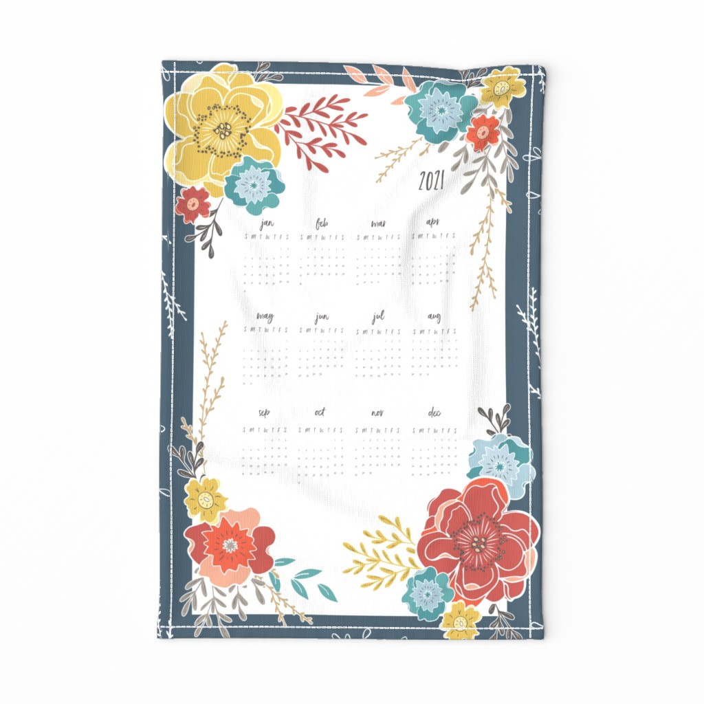 Navy Vintage Floral 2021 Tea Towel Calendar