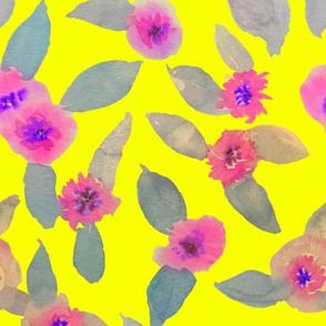 Pink Fields Watercolor // Yellow