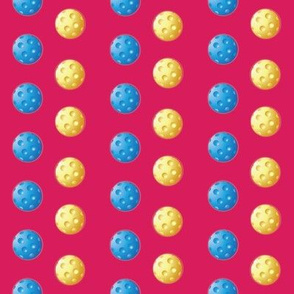 Pickleball Polka! Blue & Yellow Balls On Pink