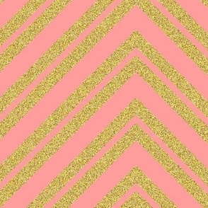 Chevron Stripes in Peach and Gold with Digital Glitter - CSMC8 - 10.5 inch fabric repeat - 12 inch wallpaper repeat
