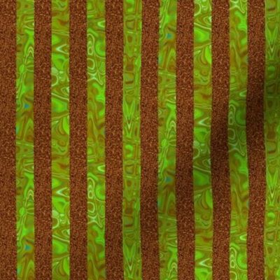 CSMC1 - Glitzy Marbled Stripes in Rusty Brown, Lime and Olive Greens- 1 inch wide stripes