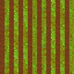 CSMC1 - Glitzy Marbled Stripes in Rusty Brown, Lime and Olive Greens- 1 inch wide stripes