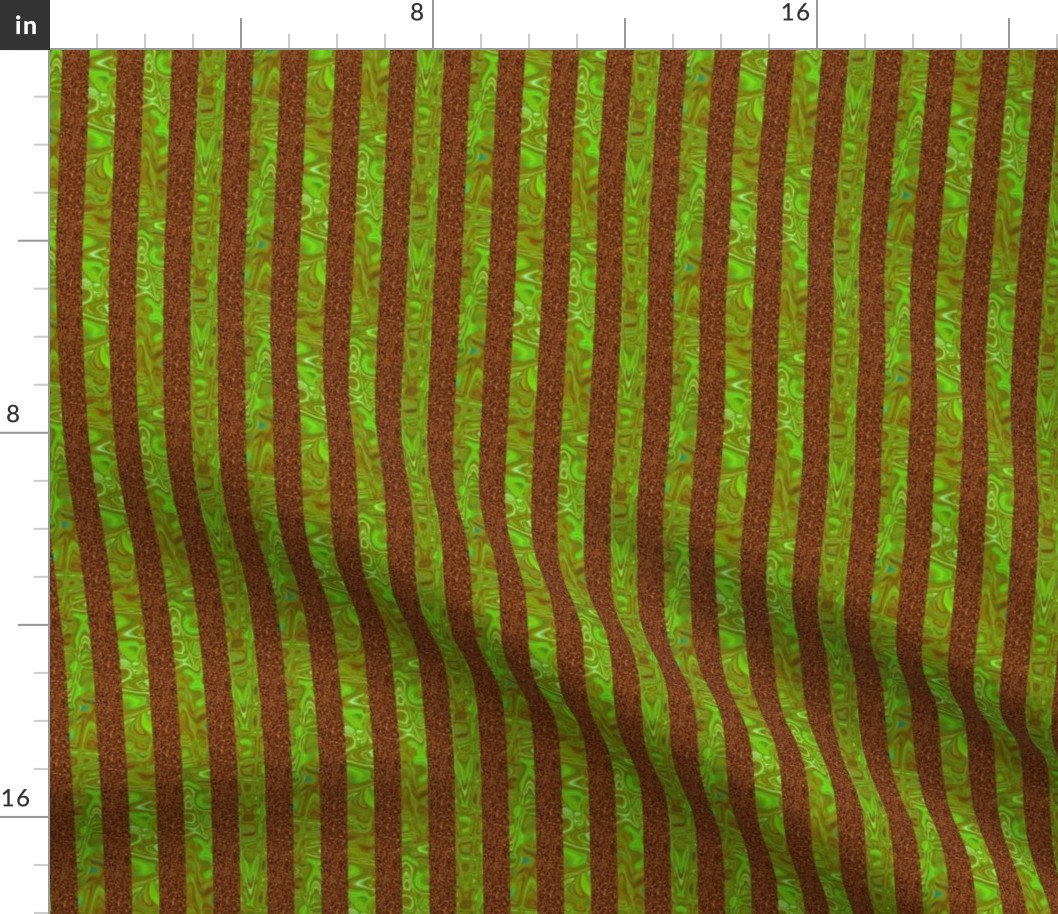 CSMC1 - Glitzy Marbled Stripes in Rusty Brown, Lime and Olive Greens- 1 inch wide stripes