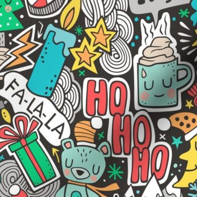 Crazy Holidays Winter Things Christmas Fabric Doodle Larger