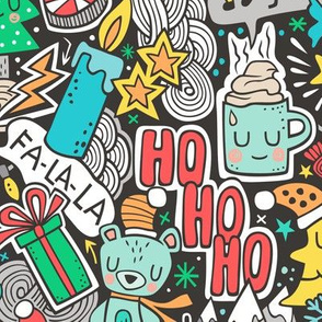 Crazy Holidays Winter Things Christmas Fabric Doodle Larger