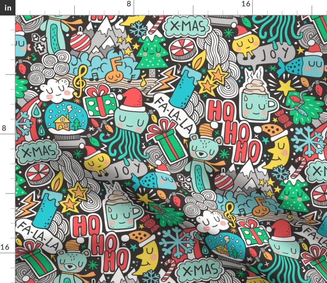 Crazy Holidays Winter Things Christmas Fabric Doodle Larger
