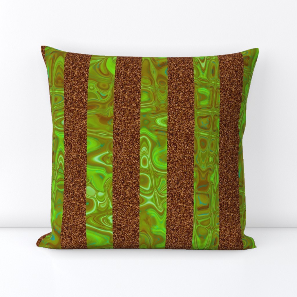 CSMC1 -  Glitzy Marbled Stripes in Rusty Brown, Lime and Olive Greens - wide stripes