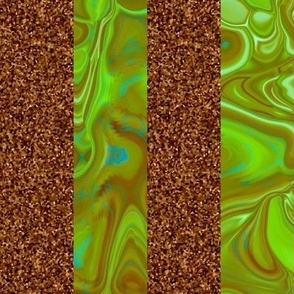 CSMC1 -  Glitzy Marbled Stripes in Rusty Brown, Lime and Olive Greens - wide stripes