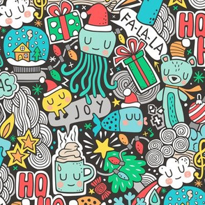 Crazy Holidays Winter Things Christmas Fabric Doodle 