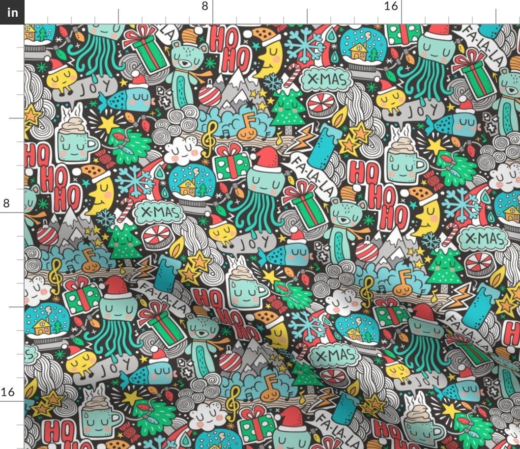 Crazy Holidays Winter Things Christmas Fabric Doodle 