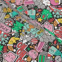 Crazy Holidays Winter Things Christmas Fabric Doodle with Pink