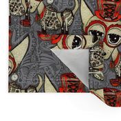 Steampunk Chihuahua victorian ornate, large scale, gray grey beige red