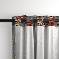 Steampunk Chihuahua victorian ornate, large scale, gray grey beige red