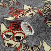 Steampunk Chihuahua victorian ornate, large scale, gray grey beige red