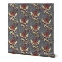 Steampunk Chihuahua victorian ornate, large scale, gray grey beige red