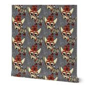 Steampunk Chihuahua victorian ornate, large scale, gray grey beige red