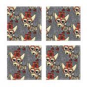 Steampunk Chihuahua victorian ornate, large scale, gray grey beige red