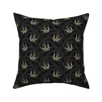 ★ SWALLOW TATTOO ★ Dark Olive on Black, Small Scale / Collection : Swallows & Polka Dots – Rockabilly Prints