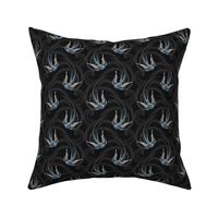 ★ SWALLOW TATTOO ★ Blue on Black, Small Scale / Collection : Swallows & Polka Dots – Rockabilly Prints