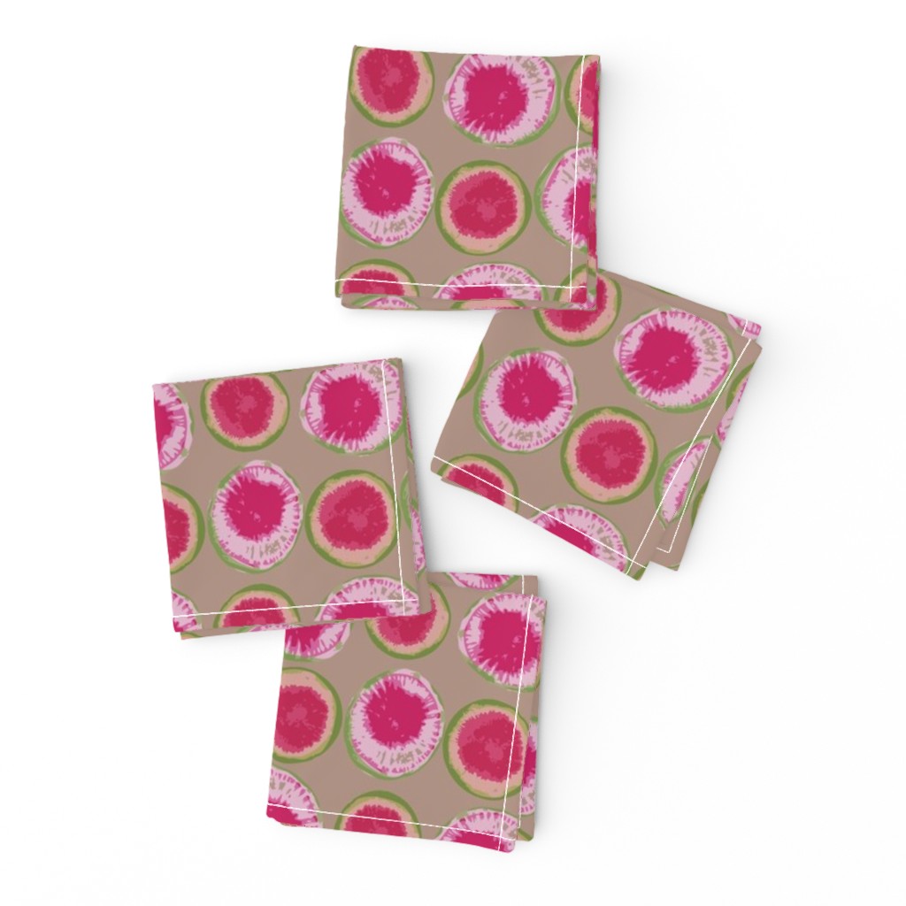 Sliced Watermelon Radishes on Linen Background