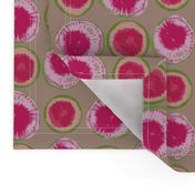 Sliced Watermelon Radishes on Linen Background