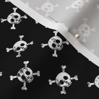 (3/4" scale) skull and bones (white on black)