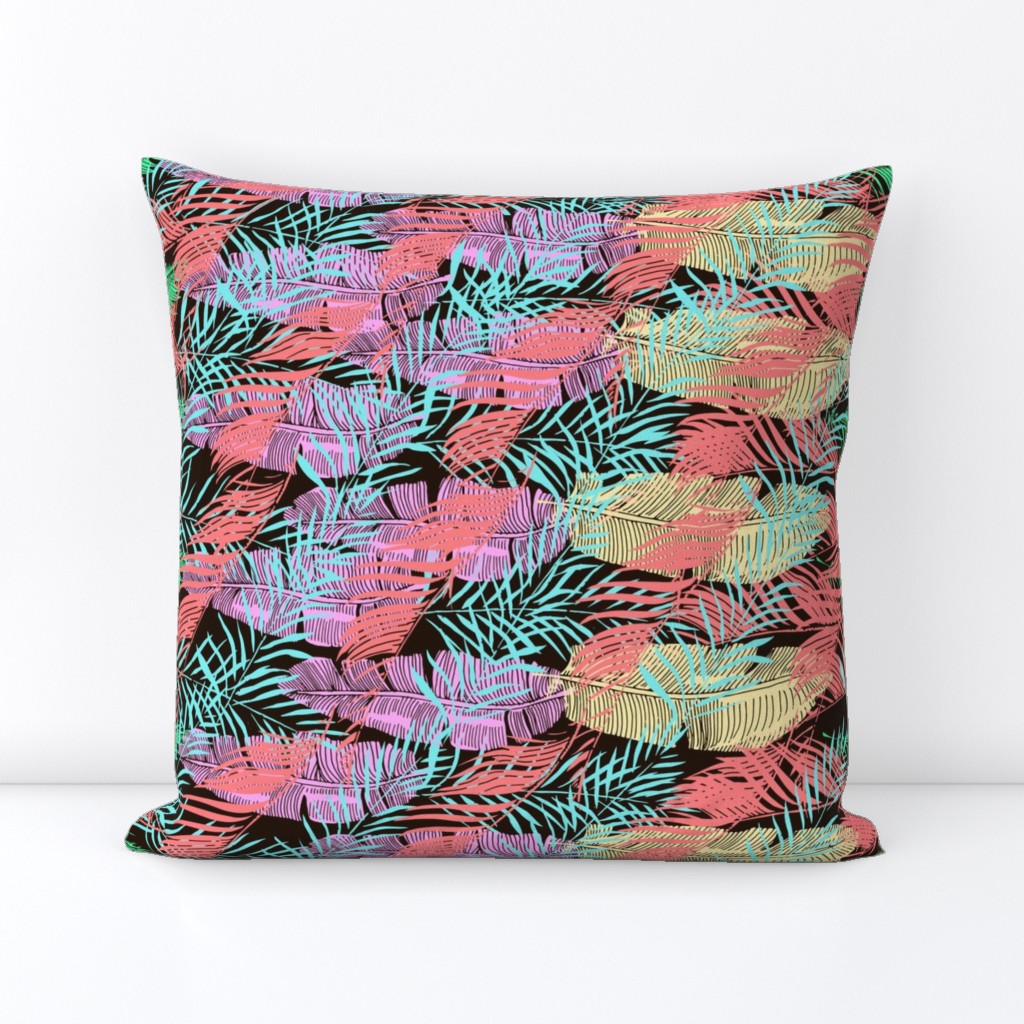 Tropical plant background with colorful abstract palm leaves