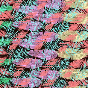 Tropical plant background with colorful abstract palm leaves