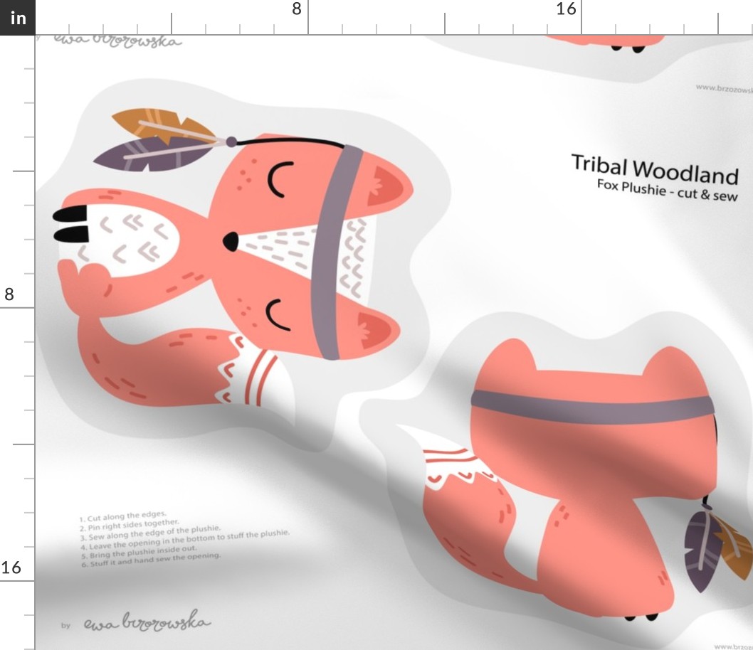 Tribal Woodland - bunny plushie softie cut&sew