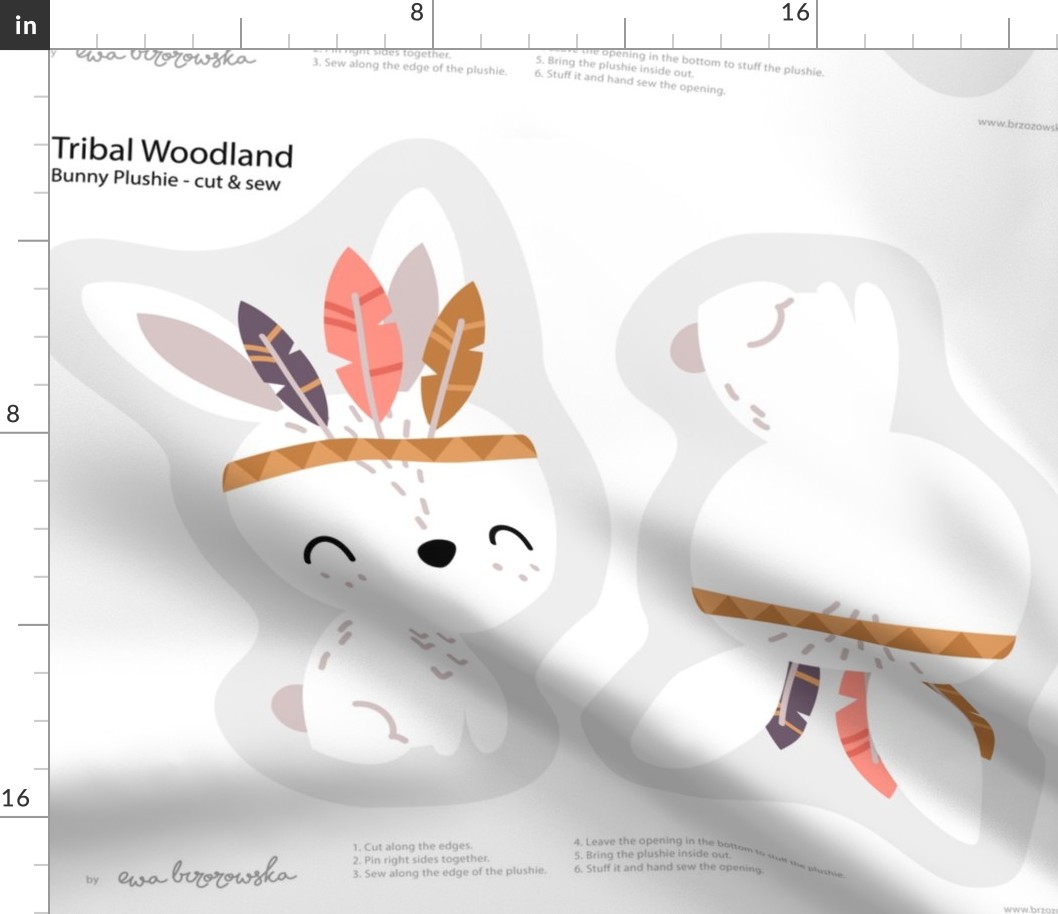 Tribal Woodland - bunny plushie softie cut&sew