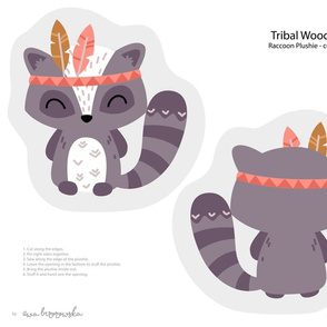 Tribal Woodland - raccoon plushie softie cut&sew