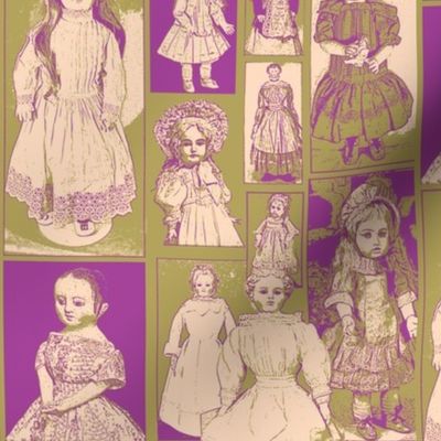 Antique Dolls in Lavender and Olive Green