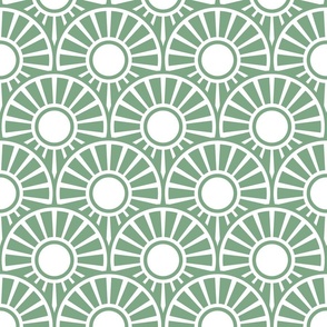 Japanese Art Deco circles suns jade green Wallpaper