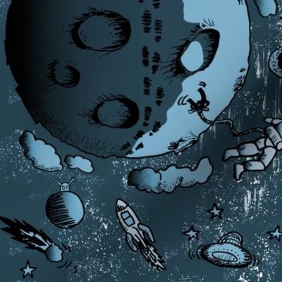 Landing on the Moon: Astronauts Comic Art (blue)