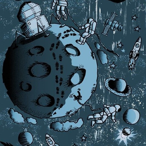 Landing on the Moon: Astronauts Comic Art (blue)