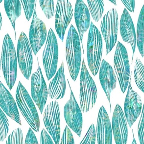 Palm Leaves Cactus Teal on White 300L