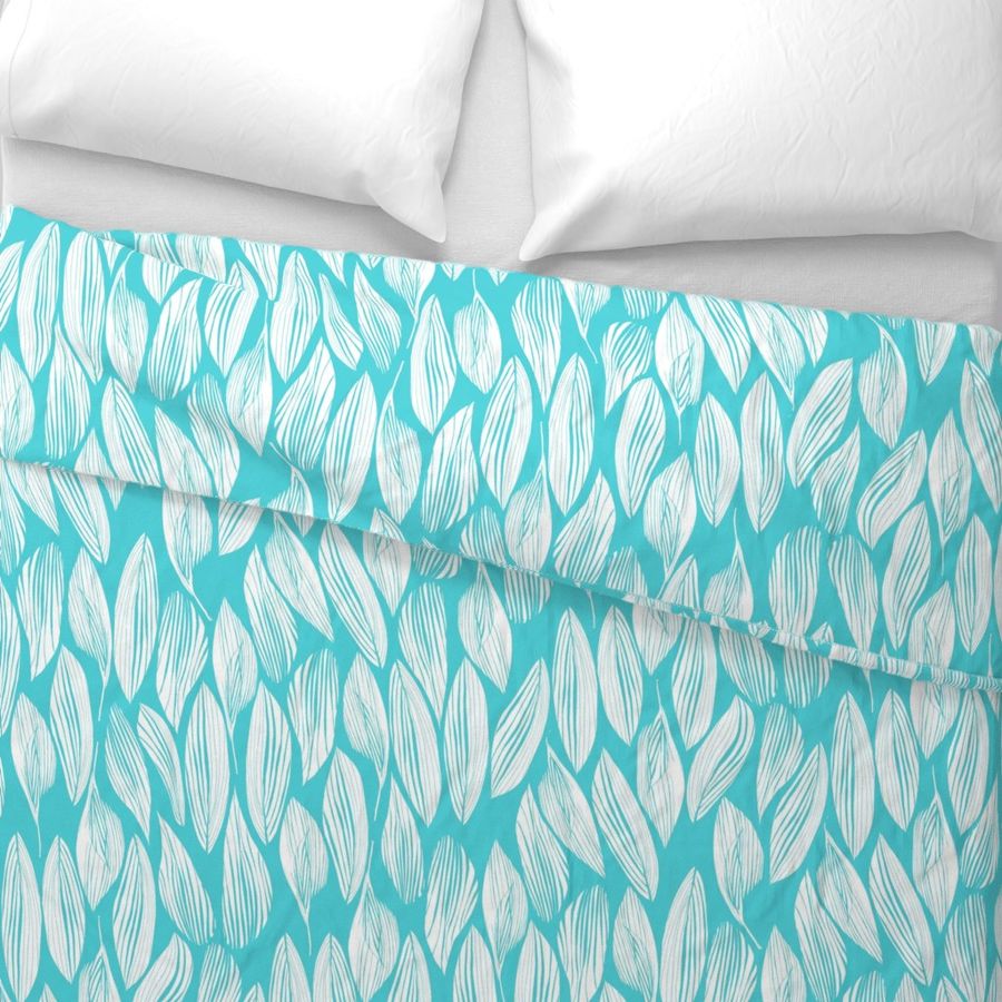 Palm Leaves White on Turquoise 300L