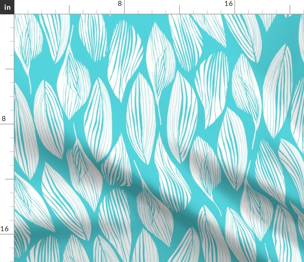 Palm Leaves White on Turquoise 300L