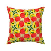 Red and Yellow Apples on Yellow Mesh