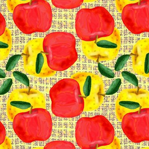 Red and Yellow Apples on Yellow Mesh