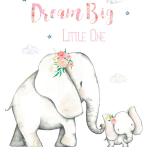 27"x36" Dream Big Little One Pink Floral Elephant 2 to 1 Yard of Minky