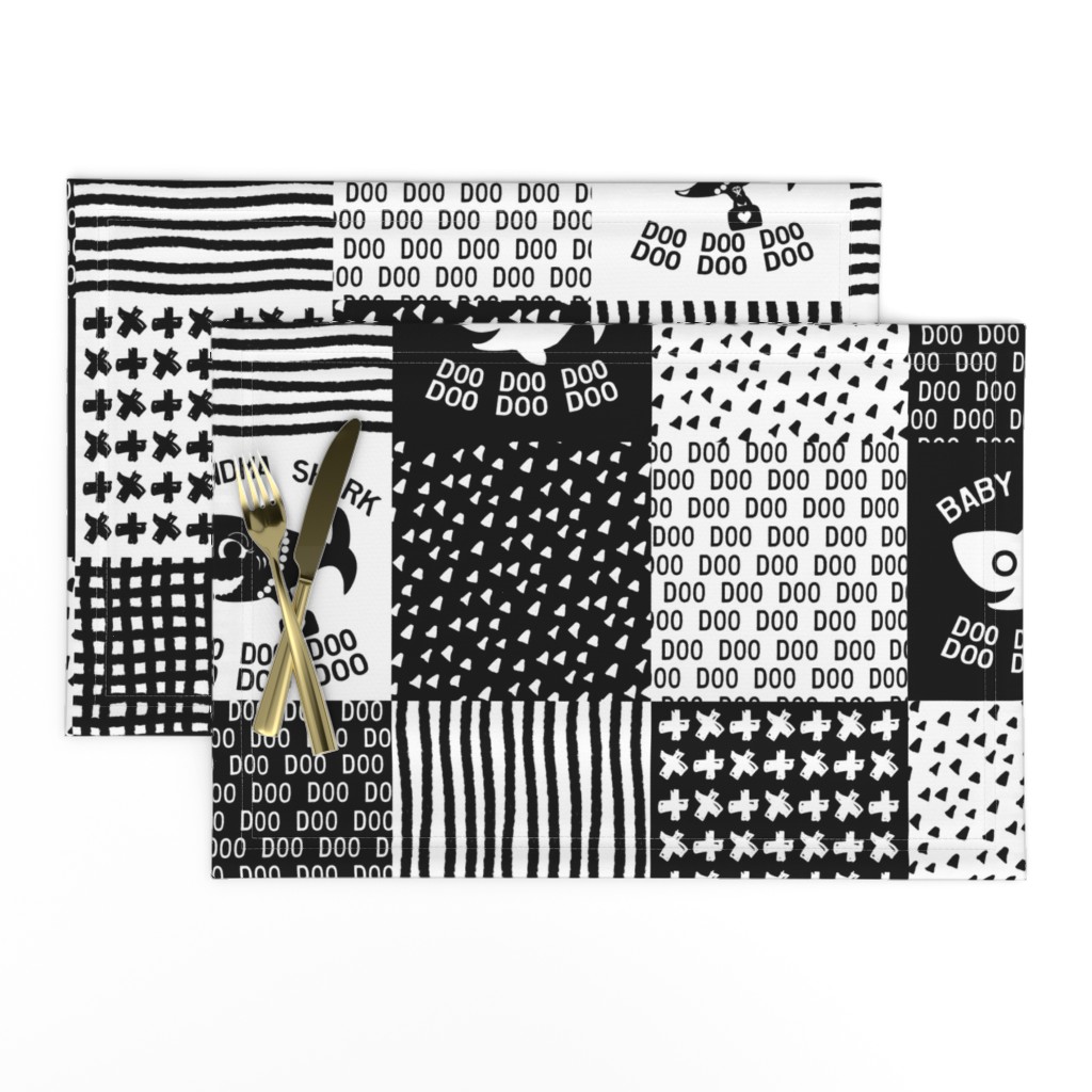 Baby Shark Family Cheater Quilt black and white