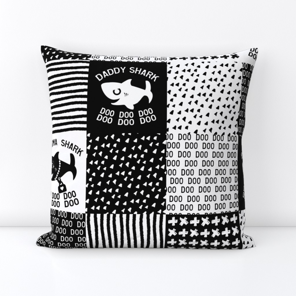 Baby Shark Family Cheater Quilt black and white