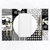 Baby Shark Family Cheater Quilt black and white