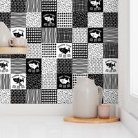 Baby Shark Family Cheater Quilt black and white