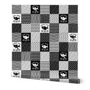 Baby Shark Family Cheater Quilt black and white